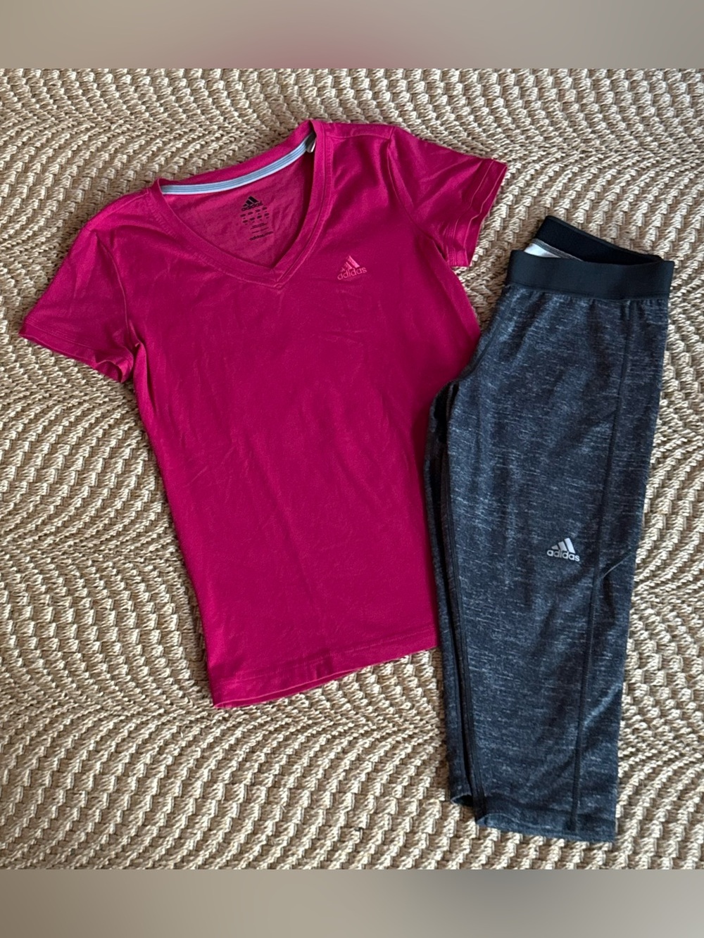 Adidas Small Magenta Pink V-Neck Tee  EUC